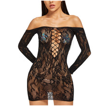 Load image into Gallery viewer, Porn Sexy Lingerie V-Neck Lace Sexy Dress With G string Garter Women Transparent Sex Underwear Babydoll Sleepwear Erotic Costume