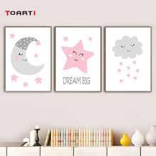Load image into Gallery viewer, Cute Cartoon star Moon clouds wall art Canvas Painting Posters Prints Decorative Picture Baby Bedroom Nursery Wall Decoration