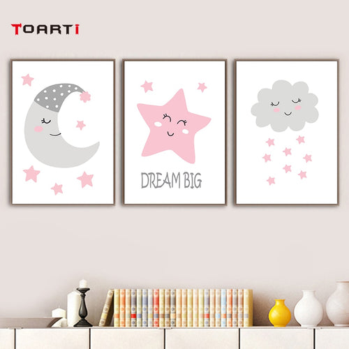 Cute Cartoon star Moon clouds wall art Canvas Painting Posters Prints Decorative Picture Baby Bedroom Nursery Wall Decoration