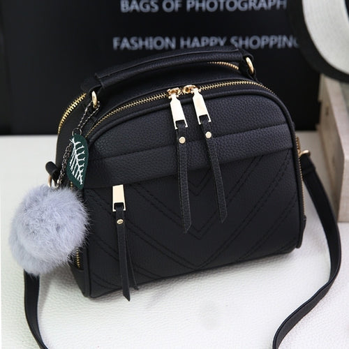 2019 New Fashion PU Leather Handbag for Women Girl Messenger Bags with Ball Toy Bolsa Female Shoulder Bags Ladies Party Handbags