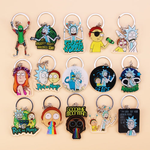 Cute Anime Cartoon Rick And Morty Keychain Acrylic Key Chain Women and Men Kids Key Ring Gift Porte Clef