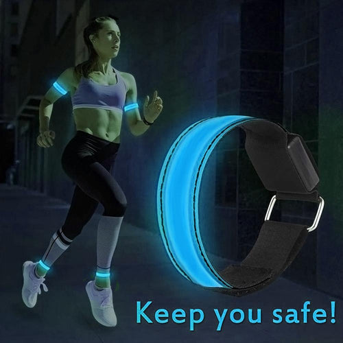 LED Armband Adjustable Wristband Reflective Flashing Strips Ankle Glow Bracelet Safety Light for Night Jogging Walking Biking