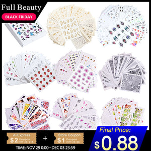 1 Set Mixed Design New Nail Art Sticker Set Black Lace Gold Silver Glitter Flower Water Decal Slider Wraps Decor Manicure CH830