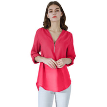 Load image into Gallery viewer, YMING Fashion Ladies Top Zipper Chiffon Top Office Casual Ladies Top Summer Ladies Top Long Sleeve Shirt Solid Color Blusas