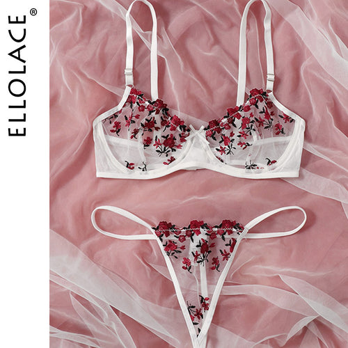 Ellolace Lingerie Sexy Women's Underwear Floral Embroidery Erotic Lingerie Set Lace Transparent Sexy Things Female Underwear Set