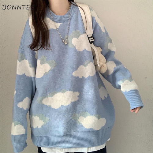 Sweaters Women Harajuku Lovely Chic Preppy Simple Soft Loose Autumn Spring Teens Knitwear Casual Fashion Korean Girls Pullover