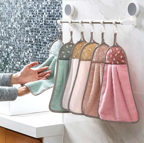 Kitchen Dish Washing Rag Hanging Erasable Towel Cute Absorbent Towel Household Bathroom Toilet  Handkerchief Cloth Lint