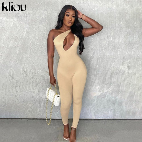 Kliou One Shoulder Sexy Cut Out Rompers Womens Jumpsuit 2021 Streetwear Solid Backless Active Wear Skinny Slim Jumpsuits Summer