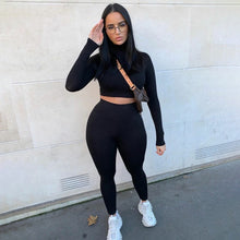 Load image into Gallery viewer, 2021 Autumn Winter Women Sport Fitness 2 Two Piece Set Outfits Long Sleeve Solid Crop Tops Leggings Pants Set Bodycon Tracksuit