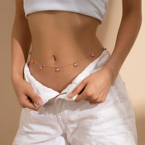 Sexy Vintage Aesthetic Belly Chain Thin Beads Link Body Chain Waist Chain Belt Y2K Streetwear Summer Women Fashion Body Jewelry