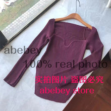 Load image into Gallery viewer, 2021 new spring and summer fashion women clothes sqaure collar full sleeves elastic high waist sexy pullover WK080