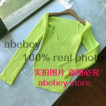 Load image into Gallery viewer, 2021 new spring and summer fashion women clothes sqaure collar full sleeves elastic high waist sexy pullover WK080