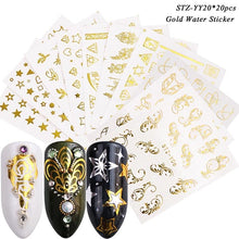 Load image into Gallery viewer, 1 Set Mixed Design New Nail Art Sticker Set Black Lace Gold Silver Glitter Flower Water Decal Slider Wraps Decor Manicure CH830